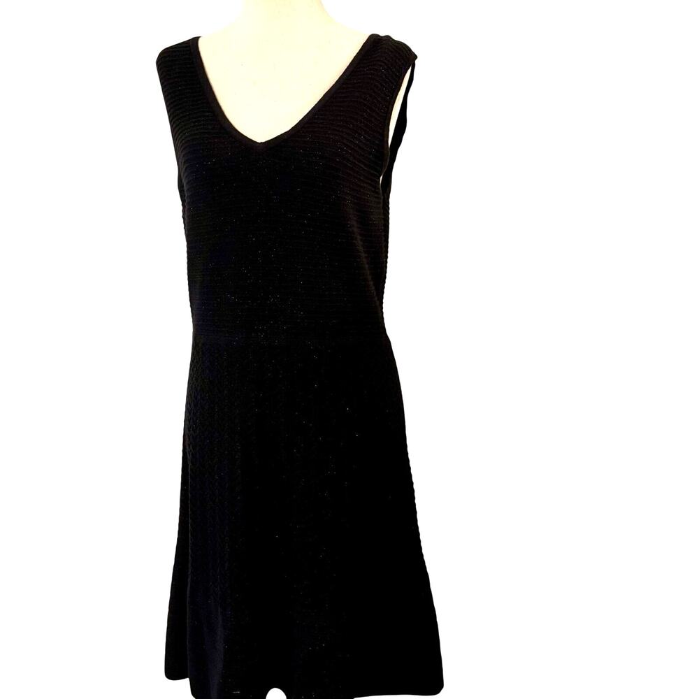 Nine West V Neck Black Fit & Flare Black Dress Medium Knit Cocktail dress